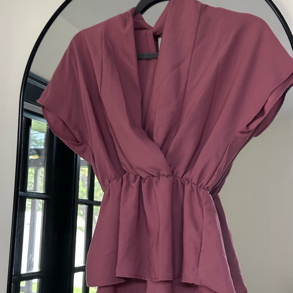 Blue Rain Pink Flutter Sleeve Wrap Blouse